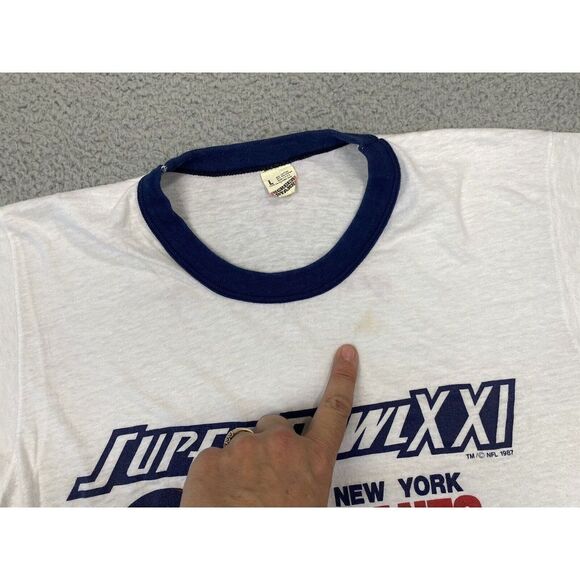 Vintage Super Bowl XXI Ringer T Shirt Mens Large Giants Broncos Single Stitch - Picture 3 of 9